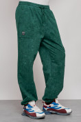 Оптом Широкие спортивные брюки трикотажные мужские зеленого цвета 12932Z, фото 10