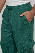 Оптом Широкие спортивные брюки трикотажные мужские зеленого цвета 12932Z в Волгоградке, фото 12