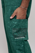 Оптом Широкие спортивные брюки трикотажные мужские зеленого цвета 12932Z, фото 13
