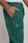 Оптом Широкие спортивные брюки трикотажные мужские зеленого цвета 12932Z, фото 14
