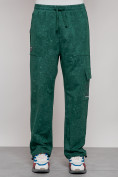 Оптом Широкие спортивные брюки трикотажные мужские зеленого цвета 12932Z, фото 17