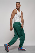 Оптом Широкие спортивные брюки трикотажные мужские зеленого цвета 12932Z, фото 3