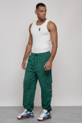 Оптом Широкие спортивные брюки трикотажные мужские зеленого цвета 12932Z, фото 5