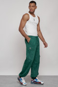 Оптом Широкие спортивные брюки трикотажные мужские зеленого цвета 12932Z, фото 6