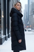 Оптом Пальто зимнее утепленное с капюшоном женское черного цвета 1318Ch, фото 2