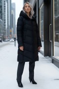 Оптом Пальто зимнее утепленное с капюшоном женское черного цвета 1318Ch, фото 4