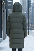 Оптом Пальто зимнее утепленное с капюшоном женское цвета хаки 1318Kh, фото 3