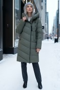 Оптом Пальто зимнее утепленное с капюшоном женское цвета хаки 1318Kh, фото 4