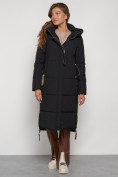 Оптом Пальто утепленное с капюшоном зимнее женское черного цвета 132132Ch