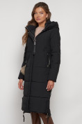 Оптом Пальто утепленное с капюшоном зимнее женское черного цвета 132132Ch, фото 2