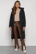 Оптом Пальто утепленное с капюшоном зимнее женское черного цвета 132132Ch, фото 25
