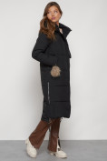 Оптом Пальто утепленное с капюшоном зимнее женское черного цвета 132132Ch, фото 3