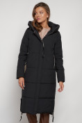 Оптом Пальто утепленное с капюшоном зимнее женское черного цвета 132132Ch, фото 5