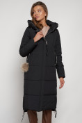 Оптом Пальто утепленное с капюшоном зимнее женское черного цвета 132132Ch, фото 7