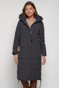 Оптом Пальто утепленное с капюшоном зимнее женское темно-серого цвета 132132TC, фото 9