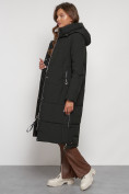 Оптом Пальто утепленное с капюшоном зимнее женское темно-зеленого цвета 132132TZ, фото 2