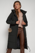 Оптом Пальто утепленное с капюшоном зимнее женское темно-зеленого цвета 132132TZ, фото 23
