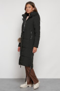 Оптом Пальто утепленное с капюшоном зимнее женское темно-зеленого цвета 132132TZ, фото 6