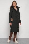 Оптом Пальто утепленное с капюшоном зимнее женское темно-зеленого цвета 132132TZ, фото 7