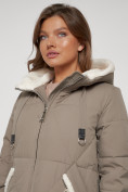 Оптом Пальто утепленное с капюшоном зимнее женское бежевого цвета 132227B, фото 12