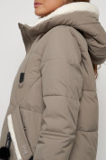 Оптом Пальто утепленное с капюшоном зимнее женское бежевого цвета 132227B, фото 13