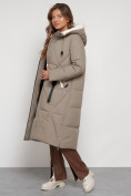 Оптом Пальто утепленное с капюшоном зимнее женское бежевого цвета 132227B в Перми, фото 17