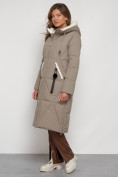 Оптом Пальто утепленное с капюшоном зимнее женское бежевого цвета 132227B, фото 2