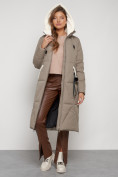 Оптом Пальто утепленное с капюшоном зимнее женское бежевого цвета 132227B, фото 20