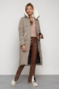 Оптом Пальто утепленное с капюшоном зимнее женское бежевого цвета 132227B в Уфе, фото 22