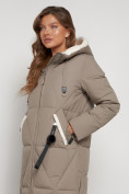 Оптом Пальто утепленное с капюшоном зимнее женское бежевого цвета 132227B, фото 28
