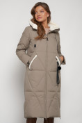 Оптом Пальто утепленное с капюшоном зимнее женское бежевого цвета 132227B, фото 29