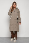Оптом Пальто утепленное с капюшоном зимнее женское бежевого цвета 132227B, фото 5