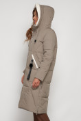 Оптом Пальто утепленное с капюшоном зимнее женское бежевого цвета 132227B в Самаре, фото 6