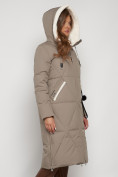 Оптом Пальто утепленное с капюшоном зимнее женское бежевого цвета 132227B, фото 7