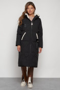 Оптом Пальто утепленное с капюшоном зимнее женское черного цвета 132227Ch в Екатеринбурге, видео