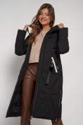 Оптом Пальто утепленное с капюшоном зимнее женское черного цвета 132227Ch в Екатеринбурге, фото 15