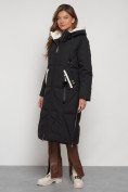 Оптом Пальто утепленное с капюшоном зимнее женское черного цвета 132227Ch в Екатеринбурге, фото 2