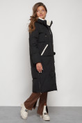 Оптом Пальто утепленное с капюшоном зимнее женское черного цвета 132227Ch в Екатеринбурге, фото 3