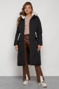 Оптом Пальто утепленное с капюшоном зимнее женское черного цвета 132227Ch в Екатеринбурге, фото 5