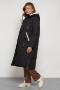 Оптом Пальто утепленное с капюшоном зимнее женское черного цвета 132227Ch в Екатеринбурге, фото 7
