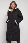 Оптом Пальто утепленное с капюшоном зимнее женское черного цвета 132227Ch в Екатеринбурге, фото 8