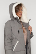 Оптом Пальто утепленное с капюшоном зимнее женское цвета хаки 132227Kh в Сочи, фото 10