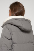 Оптом Пальто утепленное с капюшоном зимнее женское цвета хаки 132227Kh, фото 14