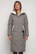 Оптом Пальто утепленное с капюшоном зимнее женское цвета хаки 132227Kh, фото 16
