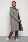 Оптом Пальто утепленное с капюшоном зимнее женское цвета хаки 132227Kh, фото 17