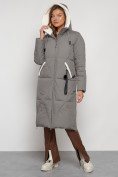 Оптом Пальто утепленное с капюшоном зимнее женское цвета хаки 132227Kh, фото 18