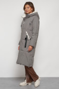 Оптом Пальто утепленное с капюшоном зимнее женское цвета хаки 132227Kh, фото 2