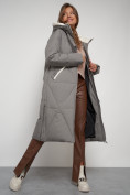 Оптом Пальто утепленное с капюшоном зимнее женское цвета хаки 132227Kh, фото 20