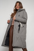 Оптом Пальто утепленное с капюшоном зимнее женское цвета хаки 132227Kh, фото 21