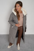 Оптом Пальто утепленное с капюшоном зимнее женское цвета хаки 132227Kh, фото 22
